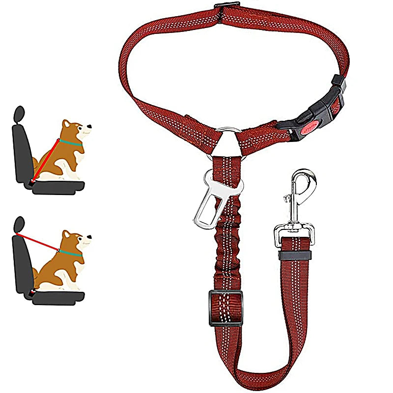 Arnés ajustable rojo para perros y gatitos mostrado con un modelo de perro.