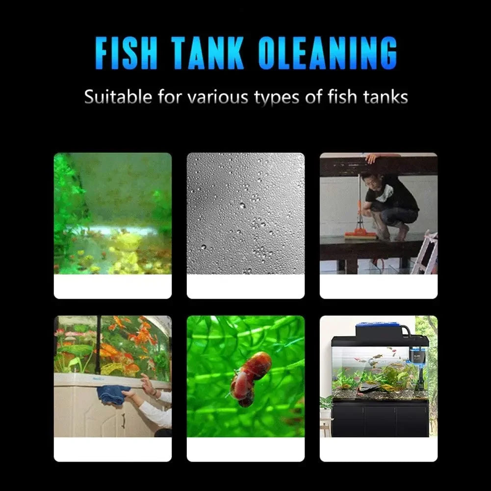 Ensemble d'outils pour nettoyer des aquariums, comprenant un outil de brossage et divers accessoires de nettoyage.