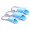 Light blue training muzzle for small dogs with gray adjustable straps