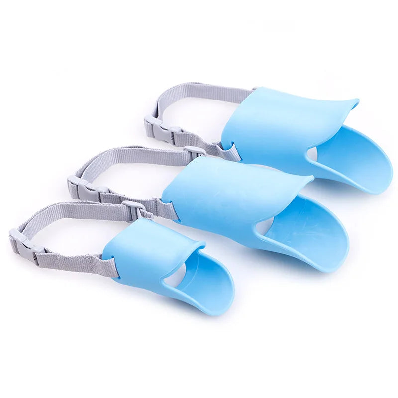 Light blue training muzzle for small dogs with gray adjustable straps