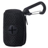 Black reusable dog poop bags with a clip closure and a plus sign emblem
