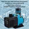 A blue and black submersible pump with a controller is shown against a background of water.