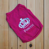 A bright pink t-shirt featuring a white crown pattern and the word Princess printed on the front.