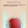 A red, ribbed ball-shaped cat toy is shown inside a clear plastic housing.