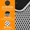 Diagram showing features of a waterproof cat litter mat including non-slip backing, urine-proof bottom layer, and high bumps 
