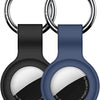 A silicone protective cover for an AirTag attached to a keychain ring.