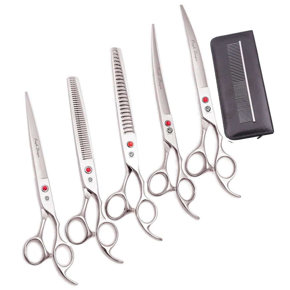 Set professioneller Edelstahl-Pflegeschere für Haustiere und eine schwarze Tasche