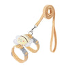 Set de collar y correa ajustable beige claro para perros y gatos con dije en forma de hueso