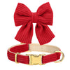Red knitted bowknot dog harness collar and leash set