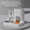 A white automatic pet feeder and water dispenser unit with a glass, food, and water dispensing area.