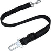Black automatic retractable dog leash with silver buckle and padded strap.