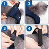 Four steps showing how to put on reusable washable dog diapers for female dogs