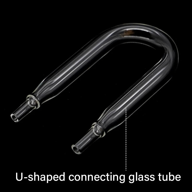 A clear U-shaped connecting glass tube used for an aquarium CO2 diffuser.