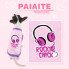 A pink dog shirt featuring a pink graphic of headphones and the text ROCKER CHICK