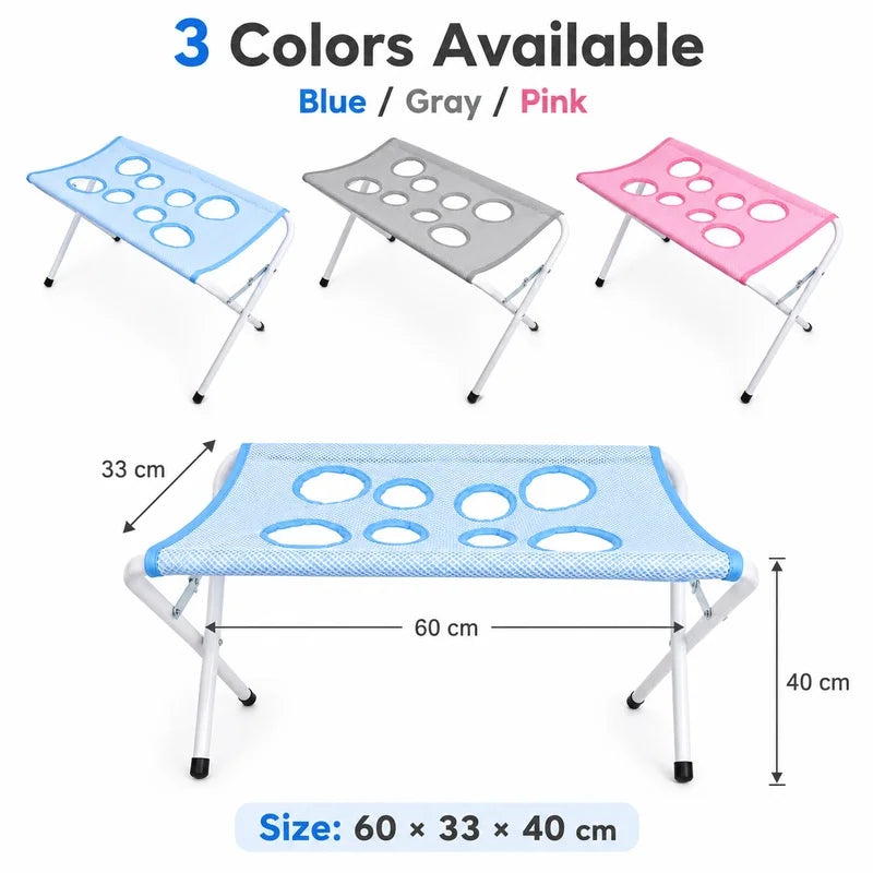 Three color pet grooming hammock for dog and cat restraint available in blue, gray, and pink.