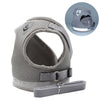 Gray adjustable reflective mesh harness for cats and small dogs with a leash.