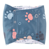 A blue washable belly band for a male dog with paw print designs.