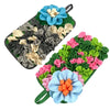 A mat featuring colorful fabric flowers and leaves designed for interactive pet foraging.