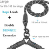 A large rope leash with a double bungee extension for dogs, featuring a patterned rope and adjustable length.