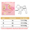 A set of pink butterfly pet harnesses in sizes S, M, and L with corresponding chest measurements and pet weight ranges.