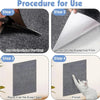 Procedure for use showing steps to cut, peel film, paste, and finish a self-adhesive cat scratching mat