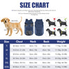 Size chart for a waterproof reflective dog coat with fleece lining showing measurements for sizes S through XXXL