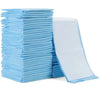A stack of light blue ultra-absorbent pet pee training pads next to a single pad.