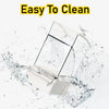 A clear automatic parrot feeder is shown being washed under running water.