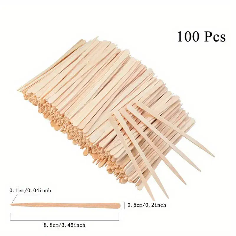 Ein Bund von 100 Einweg-Holzhaar-Entfernungsstäbchen, ca. 0,5 cm lang.