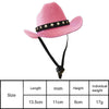 Pink felt cowboy hat with black trim and leather strap for small pets