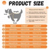 A size chart for a dog raincoat windbreaker showing measurements for neck, bust, and length in centimeters and inches.