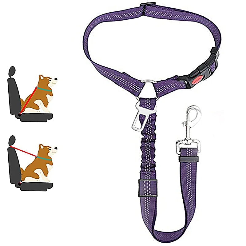 Arnés ajustable morado para mascotas, para perros y gatitos, mostrado con un modelo de perro.