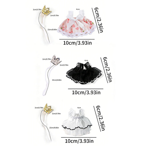 Three mini hamster dresses are displayed, featuring pink, black, and white lace details.