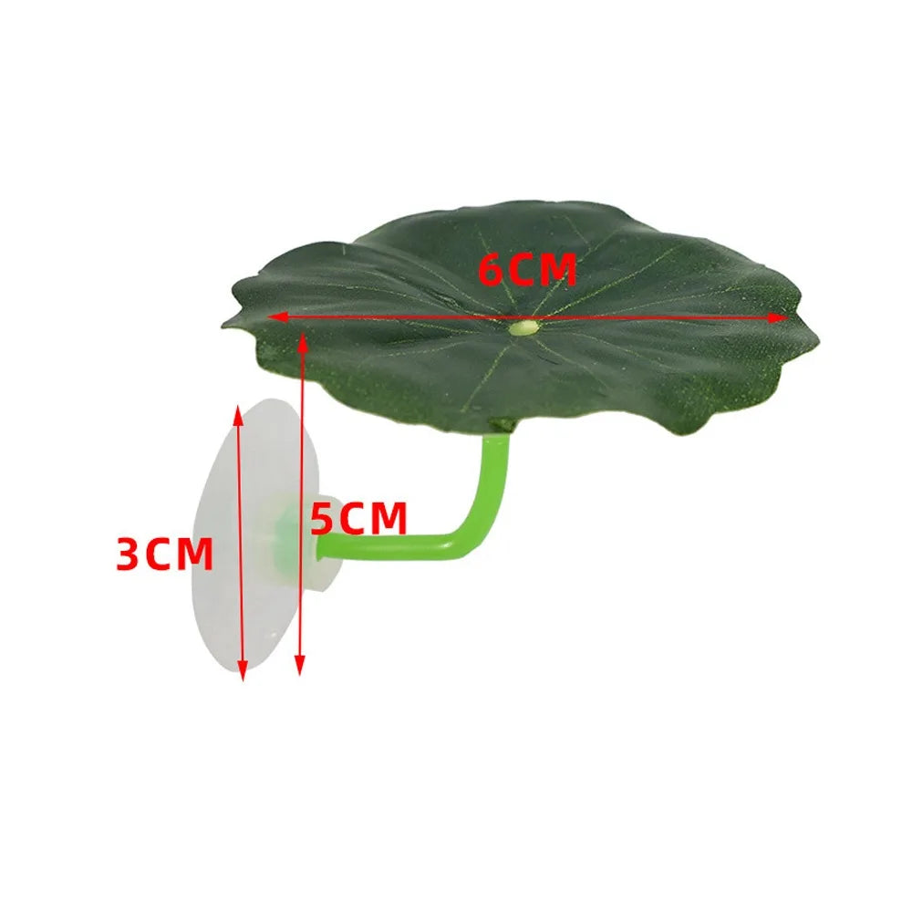 Feuilles de lotus simulées vertes avec mesures indiquant la taille et le point d'attache pour poisson Betta