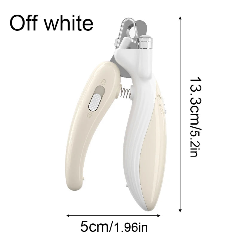 Off white LED pet nail clippers for dogs and cats shown in a profile view