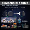 A submersible pump for fish tank water, showing its disassembly and ability to handle fresh or sea water.