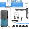 A grey aquarium filter pump with a suction cup, power cord, and various nozzles for water flow and oxygenation.