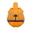 Orange adjustable dog life jacket featuring a rescue handle and reflective stripes
