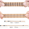 A close-up of a tan reflective bungee dog leash showing its length options and texture.