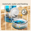 Système automatique d'eau et d'alimentation pour animaux, montrant un bol transparent avec un mécanisme de distribution.