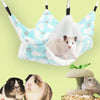 A cozy plush pet hammock for small animals is shown with a small gray mouse inside, next to other guinea pigs.