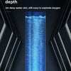 A vertical glass tube filled with bright blue liquid, demonstrating a high-pressure water jet or explosion.