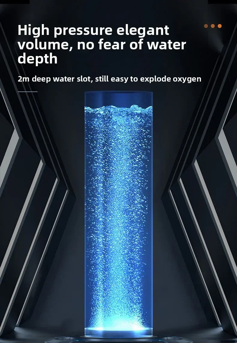 A vertical glass tube filled with bright blue liquid, demonstrating a high-pressure water jet or explosion.