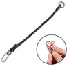 Black nylon quick-release dog leash with an elastic extension shown with a close-up of the clasp.