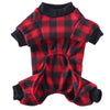 Red and black plaid cozy winter overalls for a small dog