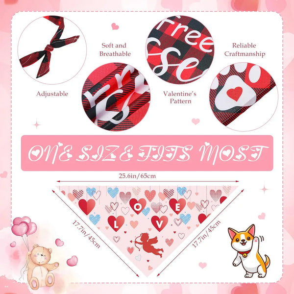 Valentine's Day dog bandanas featuring a floral heart pattern and adjustable design.