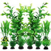 A set of ten artificial green plastic water grass plants for fish tanks.