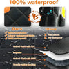 Comparison of a waterproof fabric product versus another, highlighting features like pinholes and waterproofing.
