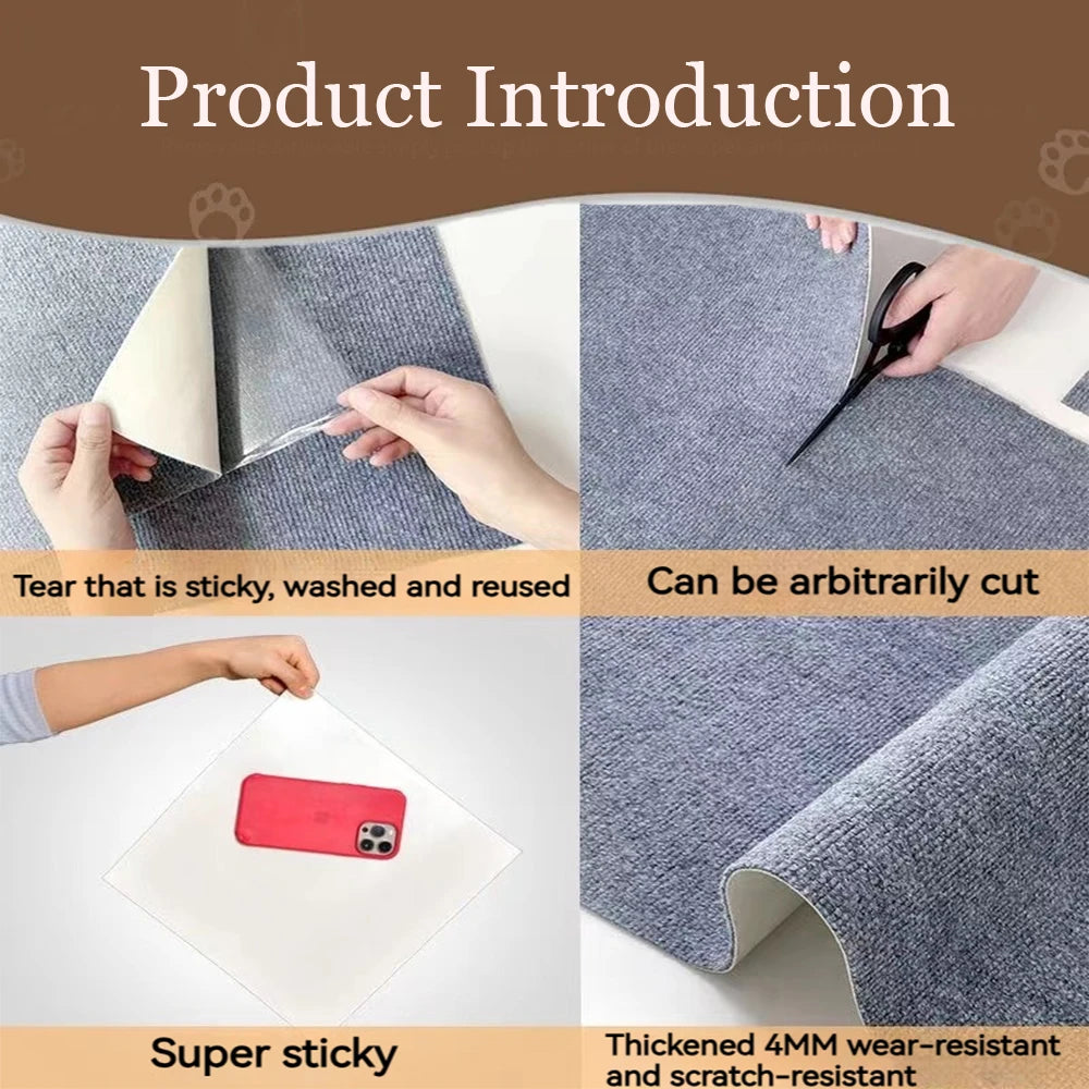 Close-up of a gray self-adhesive mat being cut and used to protect furniture.