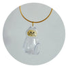 Pendentif en verre clair en forme de tête de chat avec chaîne dorée, utilisé comme porte-clés pour poils d'animaux.